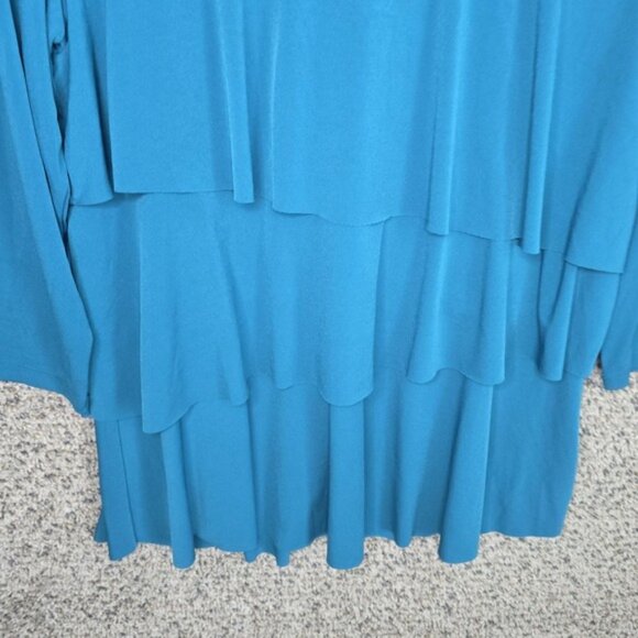 Susan Graver Top Womens Large Teal Scoop Neck Liquid Knit Layered Blouse Stretch - Picture 5 of 7